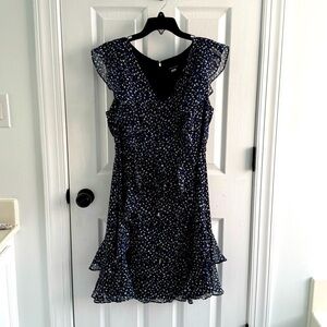 Tommy Hilfiger Elegant Blue and White Ruffled Dress